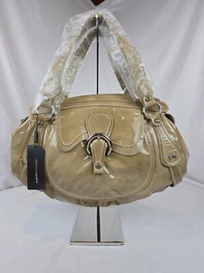 READ Francesco Biasia Hand Bag Beige Tan Patent Leather - Picture 1 of 11