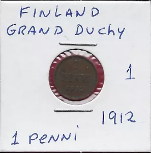 FINNLAND GROSSHERZOGTUM 1 PENNI 1912 XF NICHOLAS II, GEKRÖNTES MONOGRAMM, BEZEICHNUNG AN - Bild 1 von 2