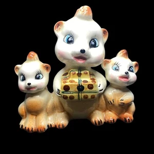 Vintage Anthropomorphic Mohawk Possum Mom With Babies Ceramic Coin Bank Japan - Picture 1 of 18
