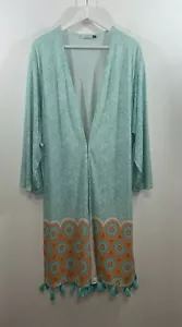 Cabana Life Coverluxe Kimono Swimsuit Coverup UPF 50+ Size L/XL Aqua Orange - Picture 1 of 6