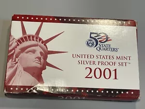2001-S US MINT SILVER PROOF SET 10 COINS COMPLETE w/BOX - NO COA FREE SHIPPING! - Picture 1 of 3