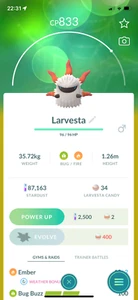 Pokemon - #636 Larvesta!! ¡Envío el mismo día o al día siguiente garantizado! Go - Imagen 1 de 1