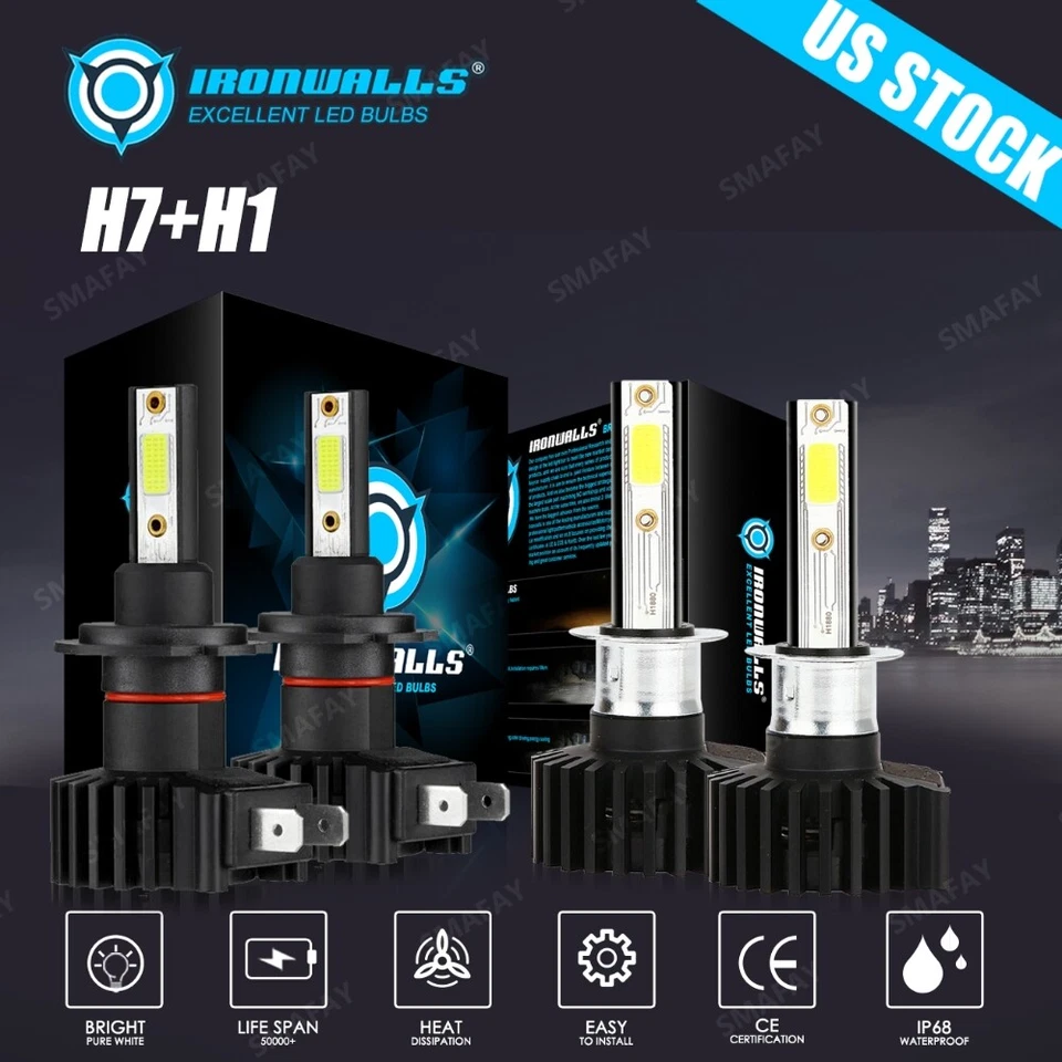 Farol de LED 4x H1 H7 feixe alto baixo adequado para Audi A6 1999-2008 BMW X5 2005-2013 - Imagem 1 de 4