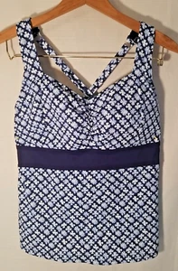 Top Tankini Lands' End Talla 10 Correa Ancha Azul y Blanco Modesto Traje de Baño Top - Imagen 1 de 4