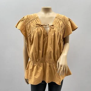 Lane Bryant Top Women 18 Rust Brown Flutter Sleeve Ruched Tie Boho Casual - Picture 1 of 10