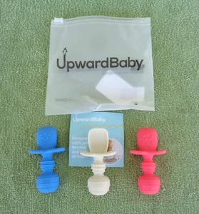 Upward Baby- Set of 3 Self Feeding Silicone Spoons with Choke Guard- NEW - Picture 1 of 3