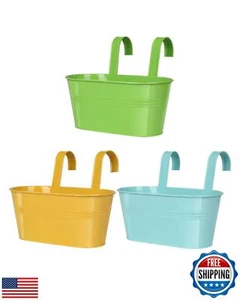 Metal Railing Planter for Outdoor Plants - 3 Pack Balcony Hanging Flower Pots - Picture 1 of 5