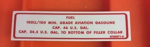 🇺🇸 Cessna Aircraft Fuel Placard, P/N 0705071-5 - Picture 1 of 1