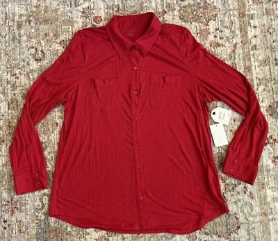 CASLON Red Knit Shirt Buttoned Pockets Long-Slv Tunic Stretchy Petite XL XLP NWT Foto 1 de 4