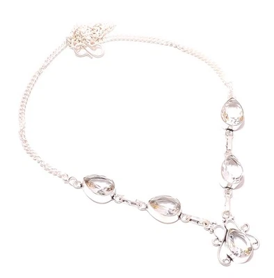 Collar de joyería enchapado en plata con piedras preciosas de topacio blanco 16-17,99" T2711 Foto 1 de 4