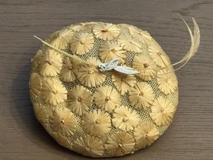 sombrero pastillero vintage paja floral con cuentas sombrero - Imagen 1 de 12