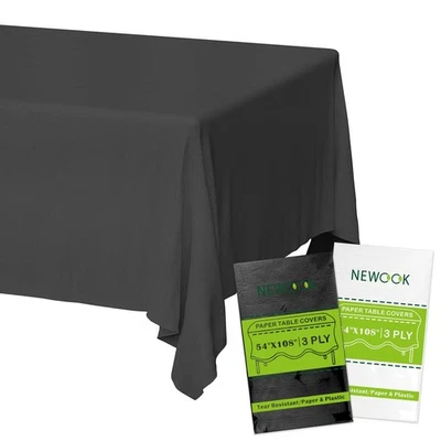 Manteles de papel negro desechables para mesas rectangulares paquete de 3, 3 capas de papel y... Foto 1 de 4