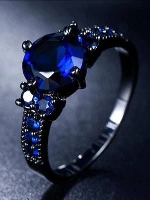 Anillo redondo de circonita cúbica azul real cobre color negro con incrustación talla 7 Foto 1 de 3