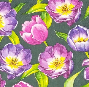 S750# 3 servilletas de papel pequeñas individuales para decoupage flor de tulipán púrpura negro - Imagen 1 de 4