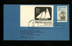 Ranto Cachet US FDC #2093 on U598 Roanoke Voyages America's Cup sailing 1984 - Picture 1 of 2
