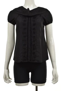 Cynthia Cynthia Steffe Womens Top Size 2 Black Blouse Shirt Short Sleeve Silk - Picture 1 of 5