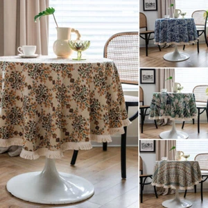 Round Tablecloth Vintage Print Tassel Tea Table Cloth Cover Dining Kitchen Decor - Picture 1 of 58