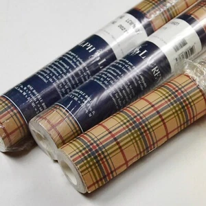 Ralph Lauren Tan Plaid Wallpaper 3 Double Rolls 2 Sealed - Picture 1 of 15
