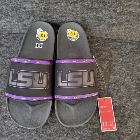 NIKE Offcourt LSU Louisiana State Tigers Slides Sandals Men Size 13 DD0531-001 Cover