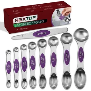 Magnetic Dual Sided Measuring Spoons w/ Leveler Stainless Kitchen Tool -Set of 9 - Picture 1 of 116