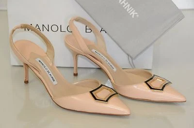 Nuevo MANOLO BLAHNIK Carolyne Beige Claro Cuero Nude ZAPATOS BB Tacones 37 Foto 1 de 4