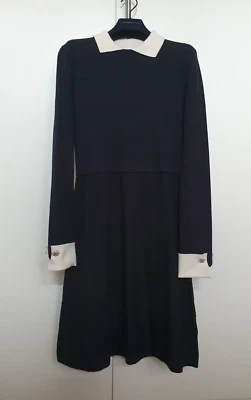 LINEA Tessini Kleid Gr. 34 Strickkleid schwarz weiß Jersey Kragen Manschetten - Bild 1 von 4