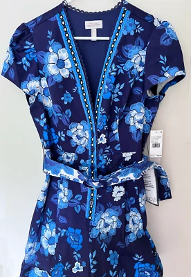 NWT Adrianna by Adrianna Papell Floral-Print Belted Romper Blue Multi Sz 10 - Image 1 of 4