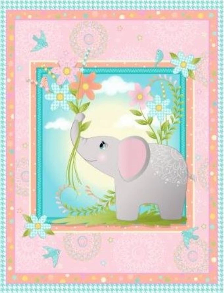 Wee Ones by Oasis Baby Elephant Cotton Quilt Fabric Panel 35 X 43 - Image 1 of 1