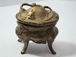 Vintage JEWELRY BOX Art Nouveau Style Gold Metal Trinket Casket 4.5” #1082 - Picture 1 of 13