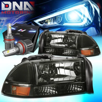 For 1997-2004 Dodge Dakota/Durango Bumper Dual Headlight W/LED Kit+ Fan Smoked - Image 1 of 4