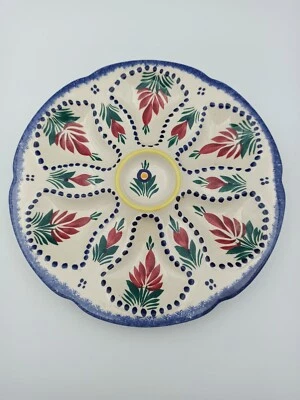 ANTIQUE MAJOLICA OYSTER PLATE FRENCH HB QUIMPER - Image 1 of 4