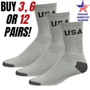 Mens Crew Socks Gray Ribbed Cotton Work Sport Casual Socks Size 9-11 10-13 Pack - Picture 1 of 6