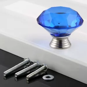 Blue 40mm Crystal Glass Knobs Door Handles Cabinet Cupboard Pull Diamond Shaped - Picture 1 of 12