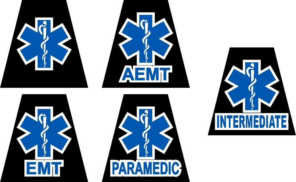 Reflective Black EMS EMT PARAMEDIC AEMT Interm Tetrahedron Helmet Decal You Pick