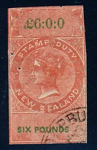 1867 New Zealand £6 fiscal revenue stamp, Barefoot #70, used, imperforate - Picture 1 of 4
