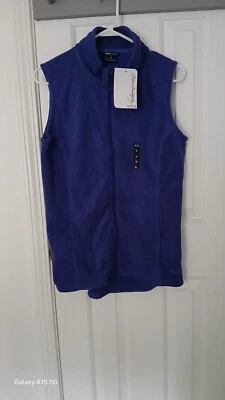 Colete feminino Oakley azul comprimento da cintura zíper completo bolsos logotipo banda colarinho lã M - Imagem 1 de 4