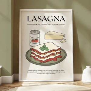 Vintage Lasagna Poster | Retro Pasta Print | Lasagna Dish Wall Art | Italian Art - Picture 1 of 6