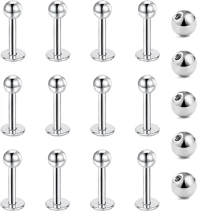 Piercing Labbro 16G 6/8/10/12Mm Piercing Labret in Acciaio Inox Argento Oro Nero - Foto 1 di 12