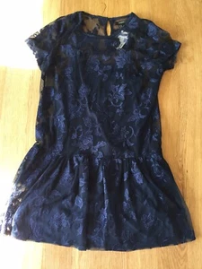 Girls Navy Blue Lace Drop Waisted Dress Age 12-16 - Picture 1 of 9