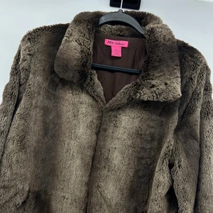 Betsey Johnson Kunstfelljacke braun Mantel Kragen Plüsch Oberbekleidung Damen Large - Bild 1 von 4