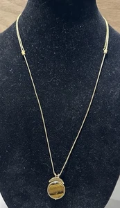 Gold Tone Reversible Tigers Eye Pendant Necklace Adjustable - Picture 1 of 6