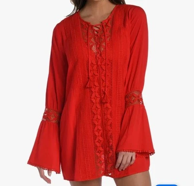 全新带标签 La Blanca Coastal 封面 樱桃红色束腰外衣 夏季遮盖 尺寸 M 全新 $103 — 第 1/4 张图片