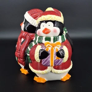Holiday Penguin Family Ceramic Cookie Jar Christmas Jay Imports - Picture 1 of 10