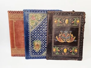 Lot of 3 Vintage Tooled Leather Journal Covers Ornate Embossed Handcrafted Italy - Imagen 1 de 18