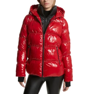 Michael Kors Ciré Shine Hooded Puffer Coat Jacket Crimson Red XS $295 Nwt - Picture 1 of 2