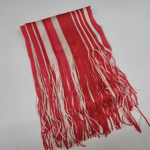 Ann Taylor Red & White Striped Woven Scarf With Fringe - Picture 1 of 8