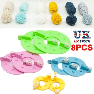 ANSTATION 8 Piece Plastic Pom Pom Makers Set Pom-Pom Making Kit Multi Pack Make Pompoms