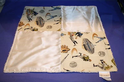 Boys Sports Baseball Security Blanket Lovey Satin Chenille Cream Clairebella 17" - Image 1 of 4