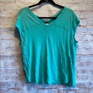 Free People Teal cap sleeve v neck shirt distressed S Small  - Picture 1 of 8