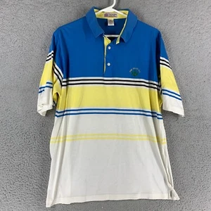 Slazenger Polo Mens L Blue Yellow Striped Pine Valley Golf Club Knit Logo - Picture 1 of 11